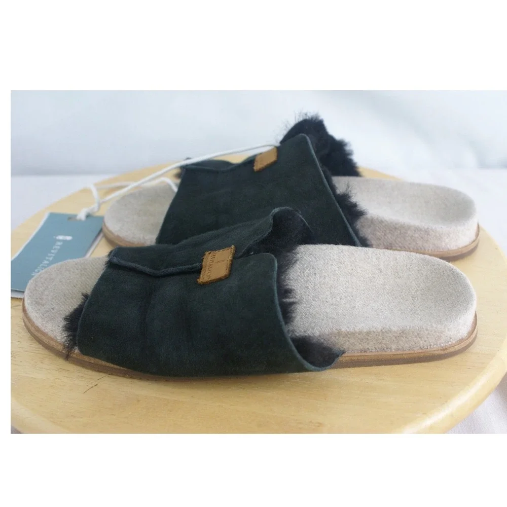 Revitalign Spruce Sher Slip Black Suede Faux Fur Orthotic Sandals Size 8B - Picture 7 of 8